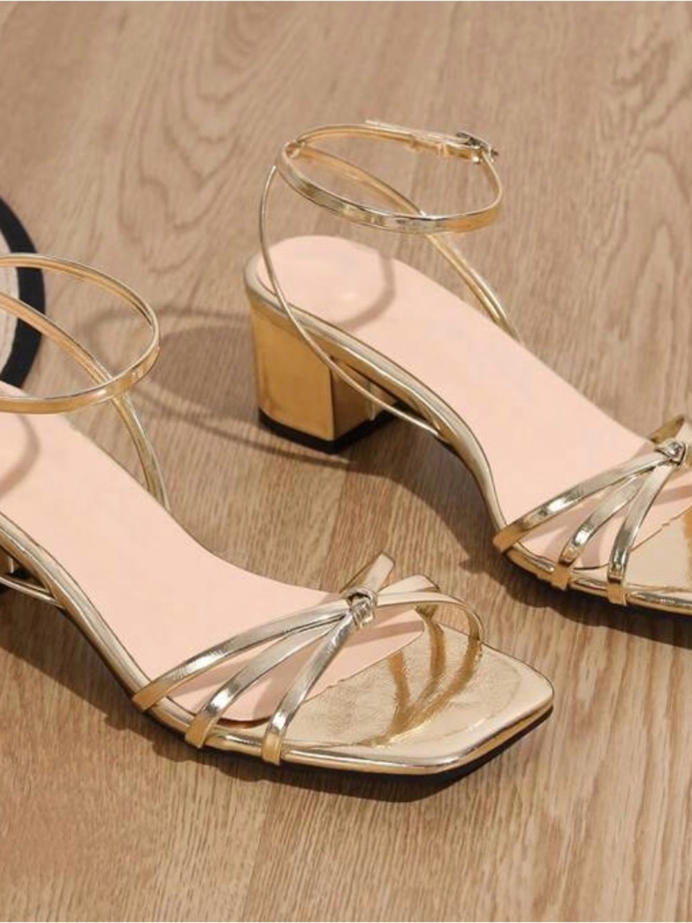 Gold Strappy Block Heel Sandals - Women